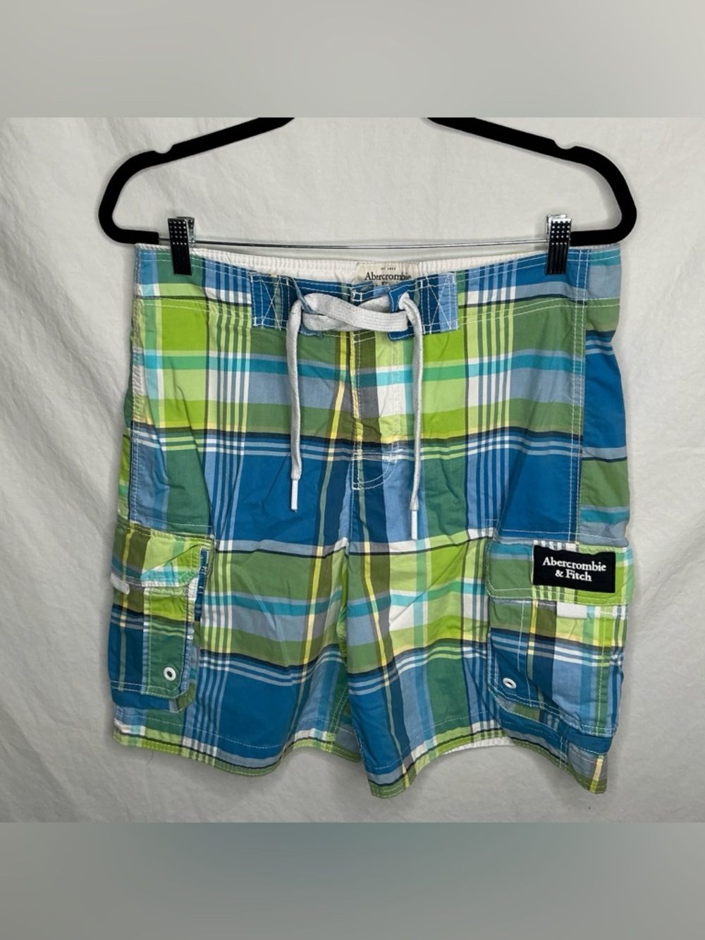Abercrombie & Fitch Swim Trunks Men’s Sz M Plaid Cargo Board Shorts 8” Beach Y2K